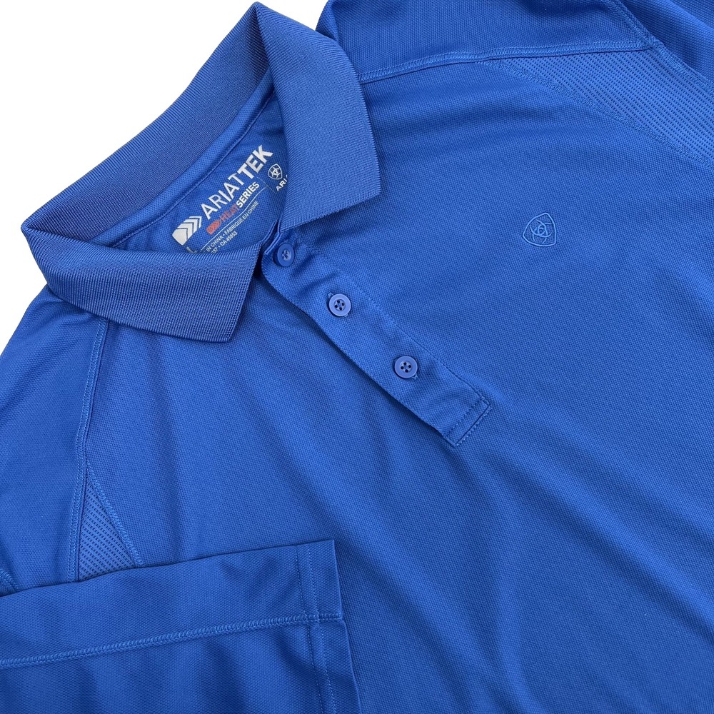 ARIAT TEK Heat Series Men's Size M Blue Short-Sleeve Performance Polo Shirt Logo